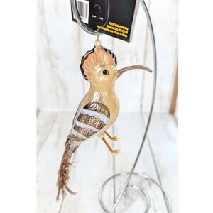 Robert Stanley Hoopoe Bird Glass‎ Ornament Gold Brown Feathered Woodpecker NWT